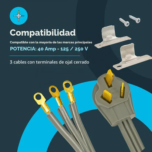 Vista 3 de Eastman Cable eléctrico de 3 puntas, 40 amperios, 4 pies de longitud, gris, 61256