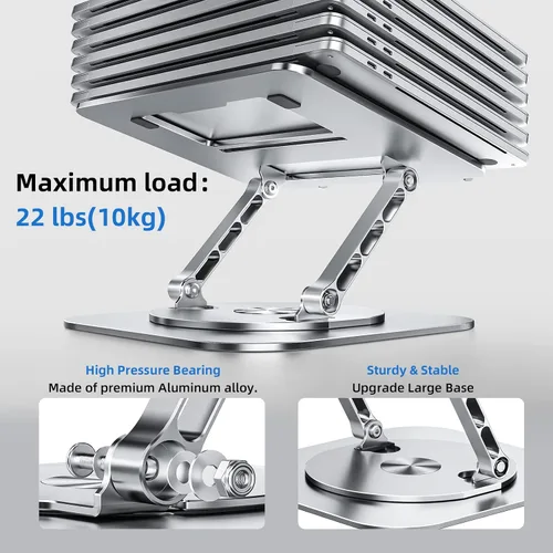 Vista 4 de MCHOSE Soporte para laptop con base giratoria de 360°, soporte plegable para computadora ajustable, diseño ergonómico compatible con MacBook Air