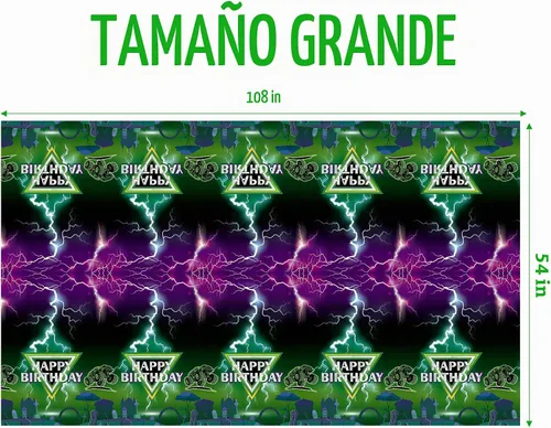 Vista 2 de Manteles de camión monstruo verde y morado – Funda rectangular desechable para baby shower, fiesta de cumpleaños de niños, decoración de mesa