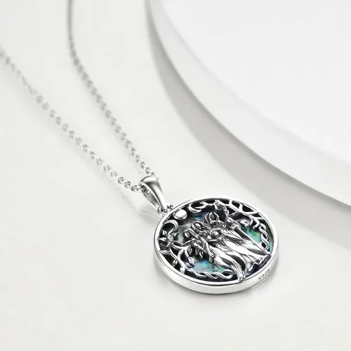 Vista 3 de TIGER RIDER Collar de diosa de triple luna de plata de ley con amuleto mágico Wicca pagano del árbol de la vida, joyería para mujeres y hombres