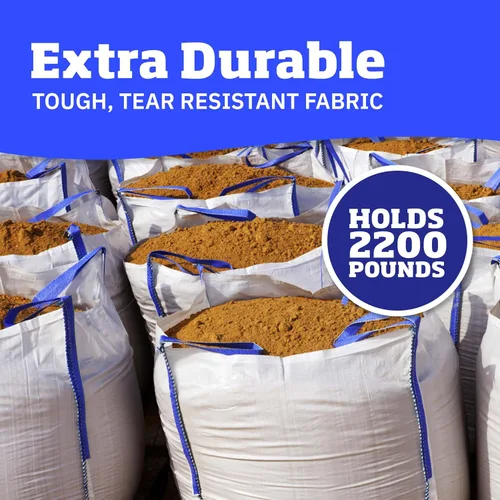 Vista 2 de DURASACK Bolsas de basura resistentes para constructores, 378 l, blancas, tejidas, de polipropileno, para demolición y construcción, con capacidad