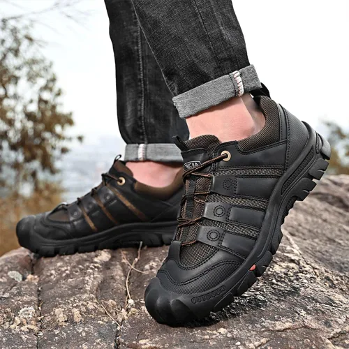 Vista 7 de Men's Hiking Casual Low Height Leather Outdoor Comfortable Breathable Non-Slip Trailing Trekking Walking Climbing Work Shoes