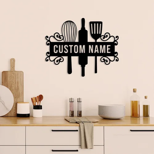 Vista 4 de Letrero de nombre de cocina personalizado, decoración de pared de metal, letrero de metal personalizado para cocina, decoración de pared de cocina