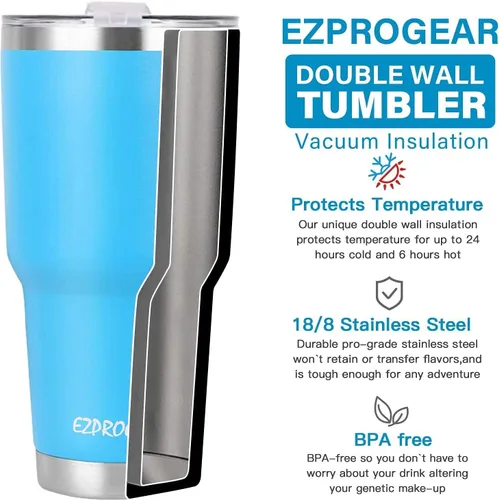 Vista 5 de Ezprogear Vaso de acero inoxidable de 40 onzas, azul