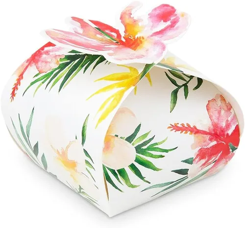 Vista 6 de Cajas de papel de regalo de boda de forma única, hoja de palmera, juego de 10