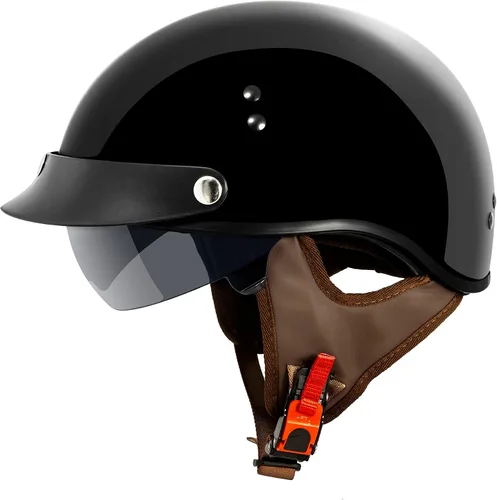 Vista 8 de VCAN Cruiser - Casco de motocicleta de media cara con visera abatible, pico extraíble y hebilla de liberación rápida