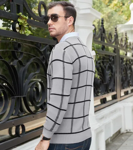 Vista 3 de MAGNIVIT Suéteres de punto de diseño básico para hombre, de algodón, suave, cuello redondo, para otoño e invierno