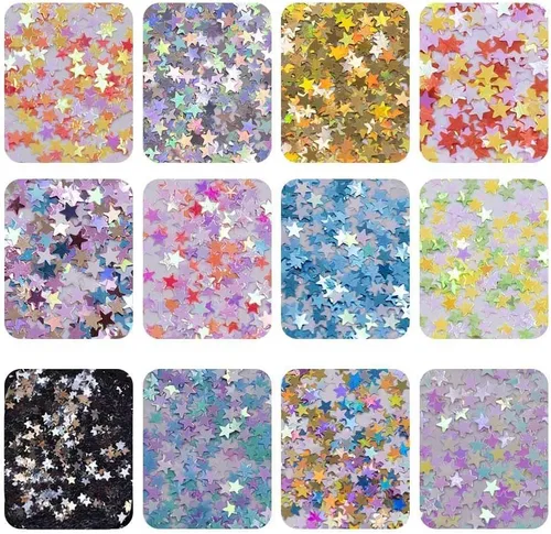 Vista 7 de EBANKU Star Glitter Confetti, 24 cajas de lentejuelas holográficas 3D láser arte de uñas escamas coloridas uñas purpurina manicura calcomanías