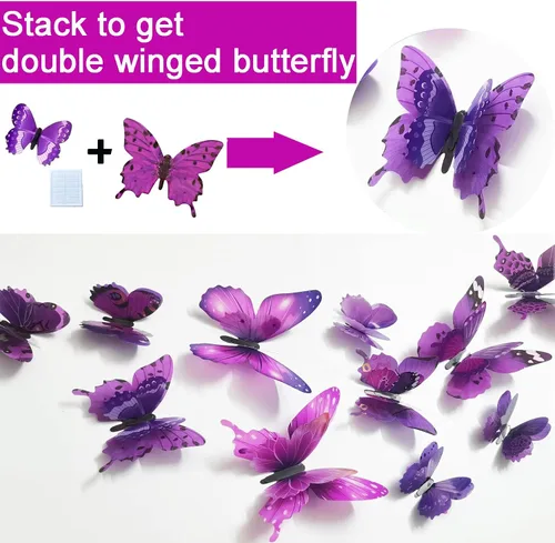 Vista 3 de Ewong 72 calcomanías de pared de mariposas 3D para decoración de pared, decoración removible para el hogar, dormitorio de niños, niñas, baño