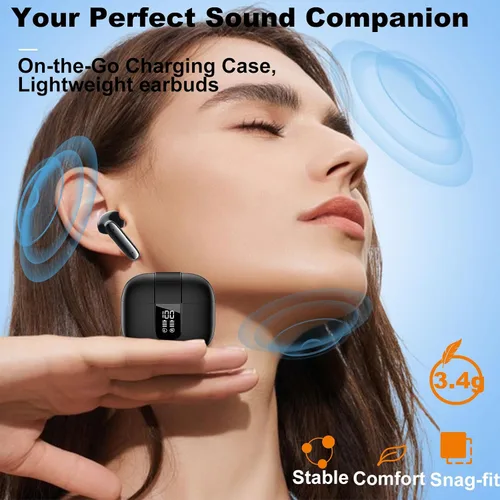 Vista 5 de Auriculares inalámbricos Bluetooth de 5.4 pulgadas, 6 micrófonos, cancelación de ruido, llamadas claras, graves profundos, sonido estéreo de alta
