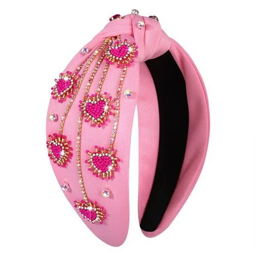 Vista 13 de MOLOCH Diadema de corazón rosa para mujer con diamantes de imitación, diadema de corazón con nudo de cristal, banda ancha de terciopelo a la moda