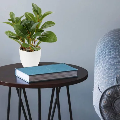 Vista 3 de Briful Plantas artificiales en maceta de camelia, pequeñas plantas de plástico sintético, plantas de escritorio, flores artificiales con jarrón