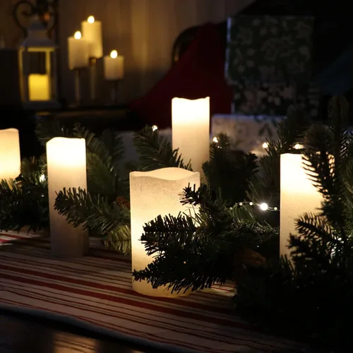 Vista 5 de Rhytsing Velas LED plateadas delgadas que funcionan con pilas, velas sin llama con control remoto, acabado de cera texturizada, 8
