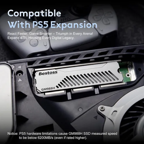 Vista 4 de Bestoss SSD PCIe4.0 NVMe M.2 2280 de 2 TB con disipador de calor Plateado