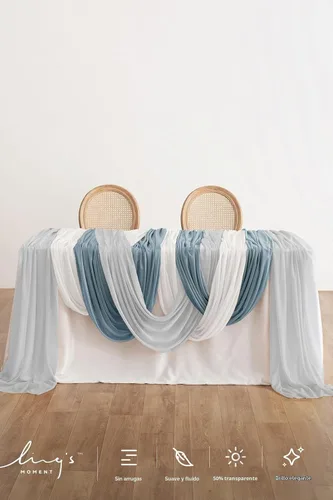Vista 5 de Ling's moment 3 paneles de 20 pies de tela para cubrir arco de boda (azul y gris frío + blanco)
