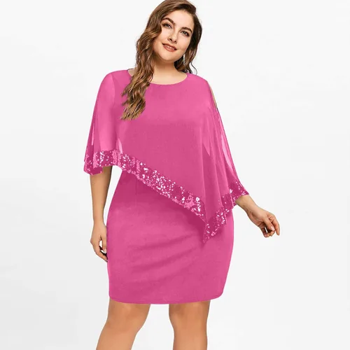 Vista 4 de SequinDressfor Women Plus Size Cold Shoulder Asymmetric Chiffon Strapless Sequins Dress Christmas Party Dress