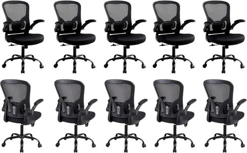 Vista 11 de Flysky Silla ergonómica de escritorio para oficina en casa, soporte lumbar, silla giratoria de malla transpirable para computadora con ruedas y Negro