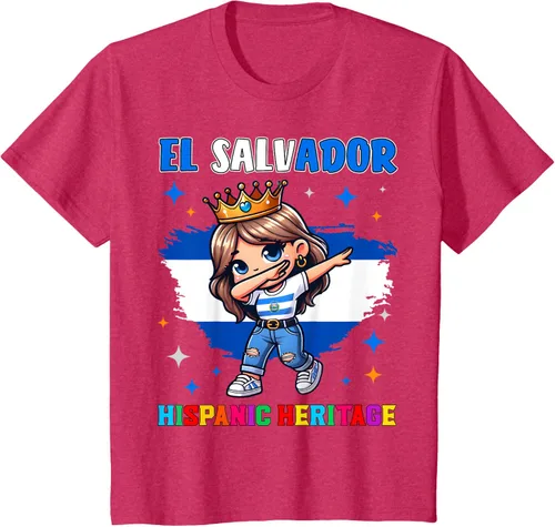 Vista 63 de Camiseta infantil El Salvador Dabbing Girl Hispanic Heritage Celebration, Negro