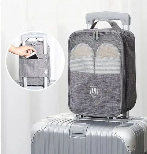 Vista 9 de Bolsas para viajes, paquete de 2, bolsa grande para zapatos con capacidad para 3 pares de zapatos para viajes, bolsa portátil para zapatos y bolsa