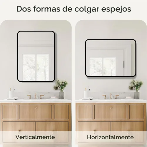 Vista 6 de USHOWER Espejo de baño negro para sobre el fregadero, 22 x 30 pulgadas, espejo rectangular negro mate para pared, espejo de tocador con marco