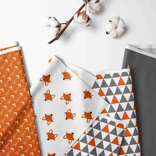 Vista 2 de Bacati Playful Foxs - Juego de ropa de cama neutra de 4 piezas, naranja/gris, 100% algodón, incluye edredón reversible, sábana bajera, sábana