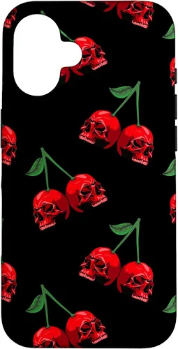 Vista 32 de Cute Cherry Skull Pattern Red Scary Skulls Black Background Case for iPhone 17