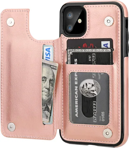 Vista 13 de OT ONETOP - Funda tipo cartera para iPhone 11 con tarjetero y ranuras para tarjetas, doble cierre magnético y funda duradera a prueba de golpes
