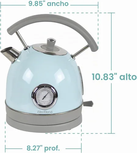 Vista 7 de West Bend Hervidor eléctrico de acero inoxidable de estilo retro de 1500 vatios con apagado automático y protección contra hervor, 1.7 litros