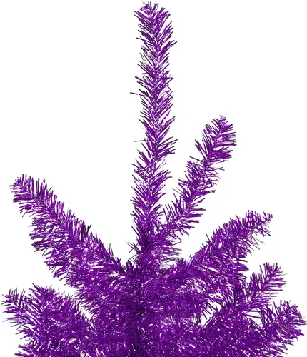 Vista 3 de Northlight Árbol de Navidad artificial de oropel morado metálico de 4.5 pies, sin iluminación