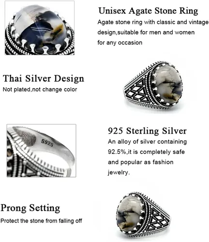 Vista 6 de Anillo de plata de ley 925 maciza para hombre, piedra de ónix oceánico, anillo punk de alta joyería estilo turco