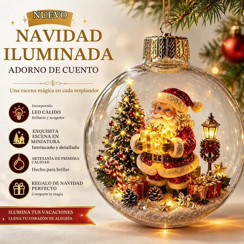 Vista 2 de Adorno de historia de Navidad brillante, mini escena navideña iluminada