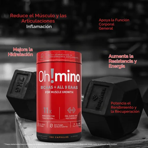 Vista 5 de Ohmino BCAA + Suplemento de aminoácidos EAA, 180 cápsulas veganas