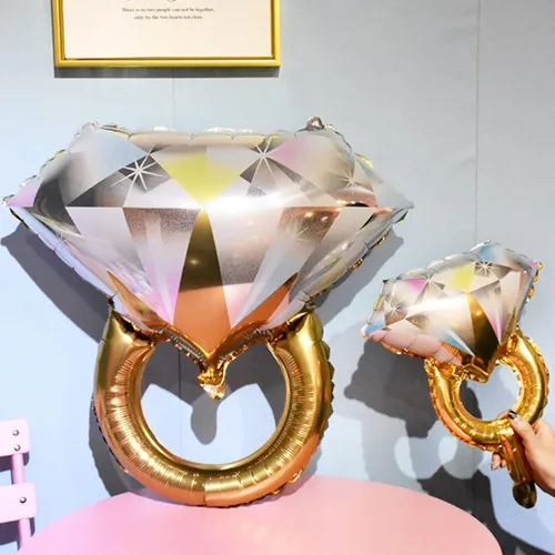 Vista 3 de 2 globos de aluminio con anillo de diamantes, suministros para bodas, despedidas de soltera, matrimonios, compromisos