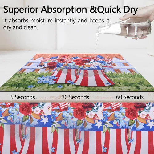 Vista 2 de Alfombrilla de secado de platos con bandera estadounidense del 4 de julio, almohadilla seca de silicona absorbente para cafetera, estante de platos