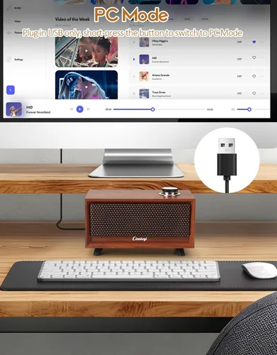 Vista 5 de Altavoces de madera para computadora con barra de sonido para PC, alimentados por USB, entrada de línea, Bluetooth, 3 modos, entrada USB, barra