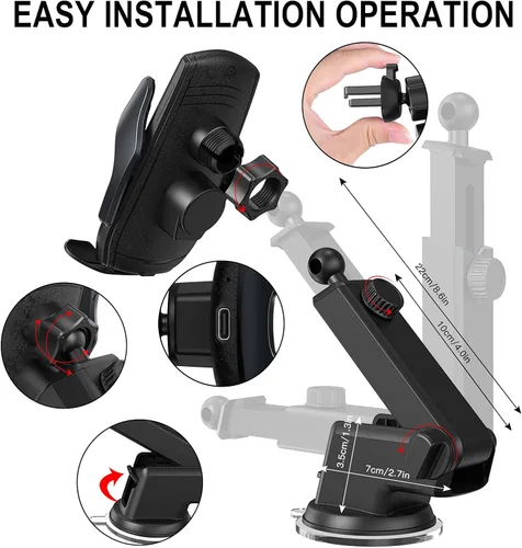 Vista 6 de Soporte inalámbrico para cargador de automóvil, 15 W Qi de carga rápida con sujeción automática para teléfono celular, soporte para automóvil