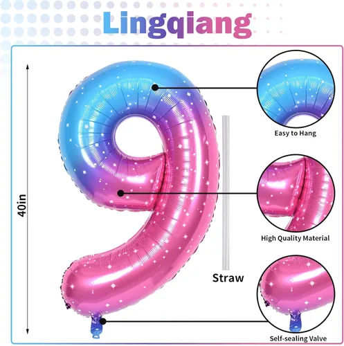 Vista 162 de Globo negro del número 0 para niñas y niños, 40 pulgadas, grande, número 0-9, de papel de aluminio, de Mylar para helio, juego de globos digitales