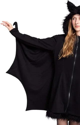 Vista 8 de Spooktacular Creations Disfraz de Halloween con capucha y cremallera de murciélago negro para mujer