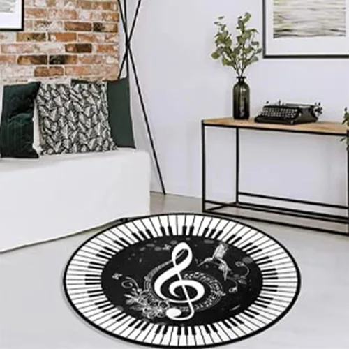 Vista 6 de keepcute Alfombra redonda de música, notas de piano, tapete antideslizante para el suelo, alfombra redonda para dormitorio, sala de estar, estudio