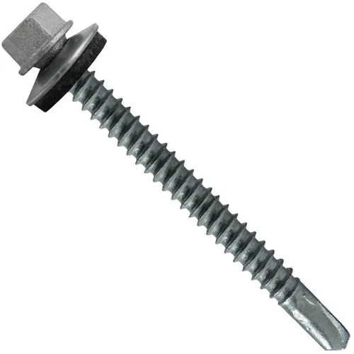 Vista 18 de 12 tornillos para techos de metal ABC gris tipo 3 de 1-1/2 pulgadas, punta de taladro de cabeza hexagonal, arandela EPDM de 9/16 pulgadas. 1 bolsa