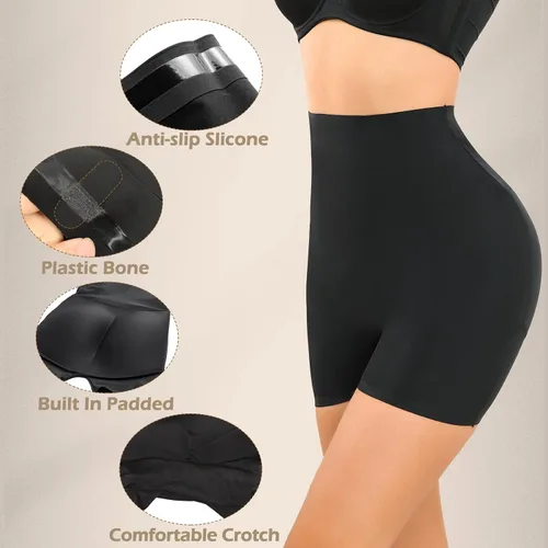 Vista 4 de JOYSHAPER Ropa interior acolchada para mujer con levantamiento de glúteos, sin costuras, moldeador, control de abdomen, cintura alta, almohadillas