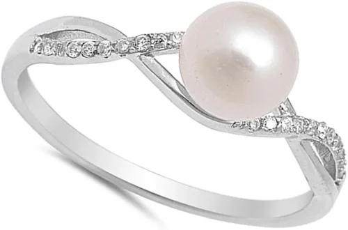 Vista 2 de Anillo de nudo infinito con perlas de imitación de circonita transparente, plata de ley 925, tallas 5-10