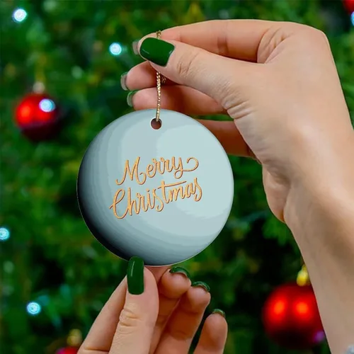 Vista 4 de Adorno de Navidad de cerámica impreso de dos caras del universo y los planetas, novedad para familiares, amigos y niños, colgantes de recuerdo