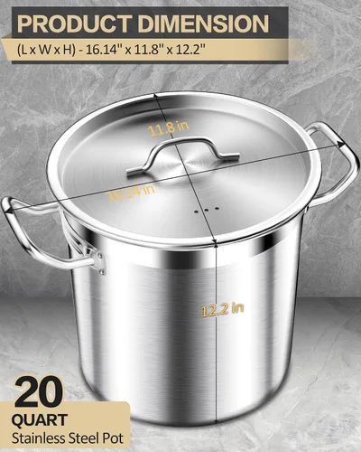 Vista 2 de STOCKPOT Olla de sopa de 20 cuartos de galón con tapa, olla de acero inoxidable, olla de cocina resistente para sopa, pasta, guiso, apta