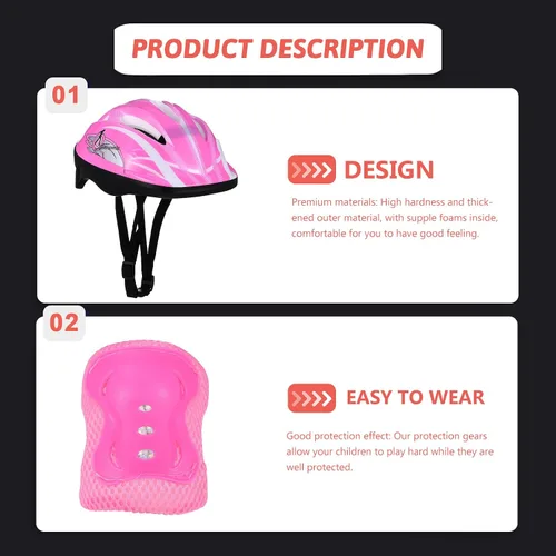 Vista 9 de Juego de casco para niños con equipo de protección deportiva: rodilleras, coderas, muñequeras, casco ajustable para niñas de 3 a 8 años de edad