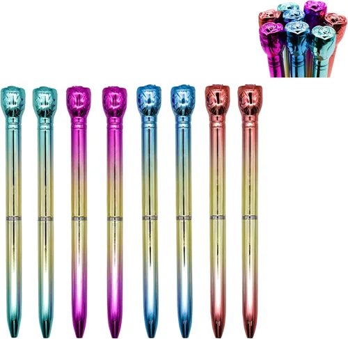 Vista 12 de Maydahui 12 bolígrafos retráctiles con diseño de rosas y flores, de cristal, de arena movediza, tinta negra, para escuela, boda, fiesta