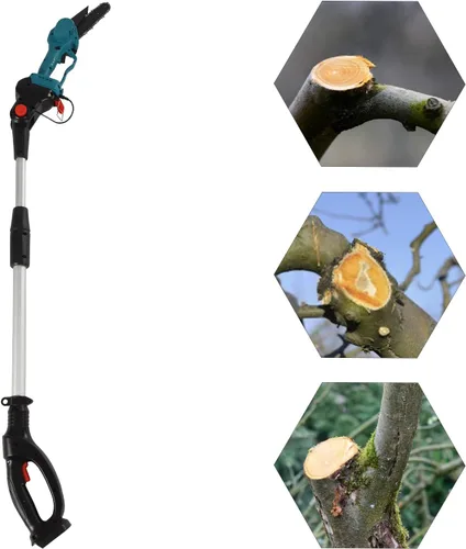Vista 9 de Mini motosierra inalámbrica 2 en 1, motosierra inalámbrica con 2 baterías, motosierra eléctrica pequeña con barra de extensión, motosierra
