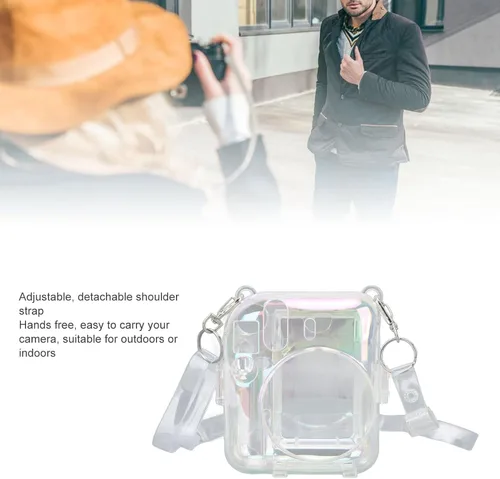 Vista 5 de Funda transparente para mini 12 instantáneos, cámara de película con capacidad para 10 películas en la parte posterior y correa ajustable