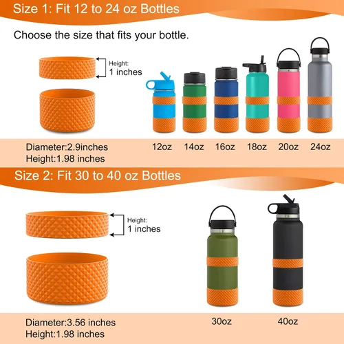Vista 4 de Funda para botella de agua, doble protección de silicona con textura de diamante, compatible con botella Hydro Sport de 12 a 24 onzas, funda