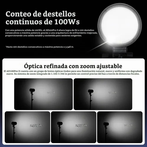 Vista 3 de Godox AD100ProII 100Ws Flash de bolsillo portátil de estudio, compatible con Canon Nikon Sony, batería de 2600mAh 360 destellos 1/8000s HSS TTL